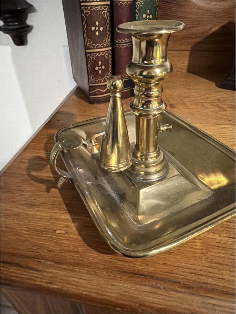 Antique Primitive Victorian Brass Chamber stick Candle Holder & Snuffer Colonial - Picture 8 of 14